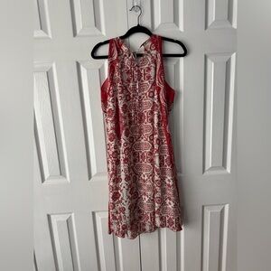 Max Studio Red & White Baroque Halter Swing Dress | Size XL